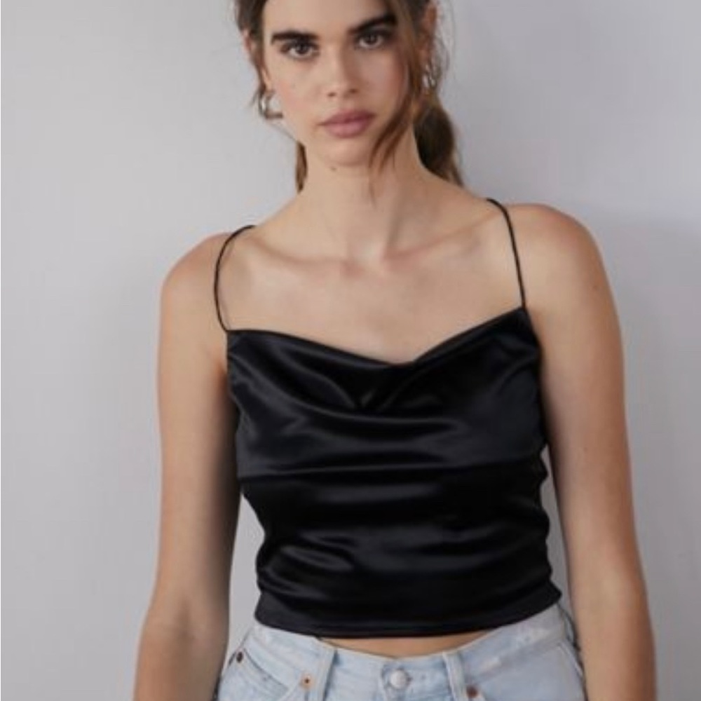 S Urban Outfitters Black Satin Strappy-Back Adjustable Party Evening Womens